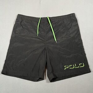 Polo Sport Swim Trunks Mens L Nylon Mesh‎ Lined Black Green Ralph Lauren Shorts
